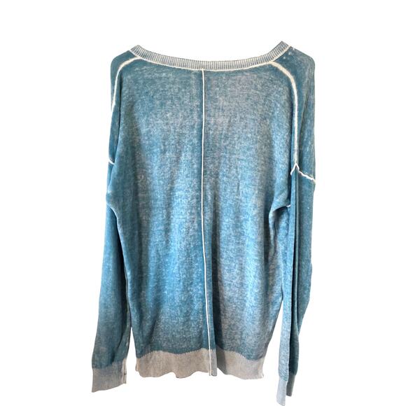 Sundance Womens Cotton Washed V-neck Sweater Size Medium Teal Blue - Picture 2 of 3